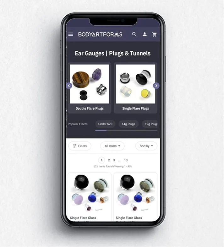 Bodyartforms Ecommerce Website Redesign on Mobile
